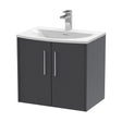 [BFPF2223G] Winshill Contemporary 2 Door Wall Hung Vanity Unit with Curved Basin, Woodgrain Dark Grey, 600mm - Cutout