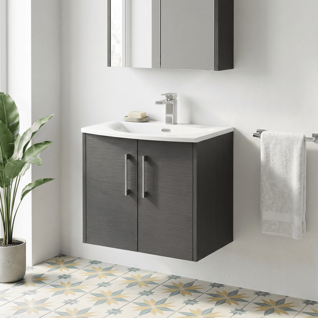 [BFPF2223G] Winshill Contemporary 2 Door Wall Hung Vanity Unit with Curved Basin - Choice of Size and Colour