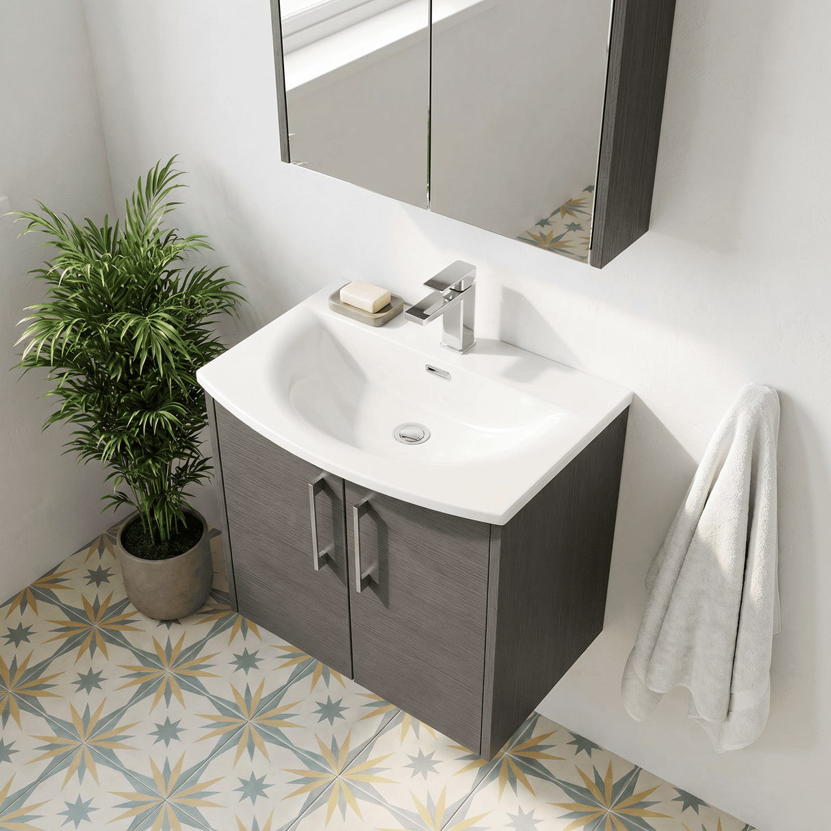 [BFPF2223G] Winshill Contemporary 2 Door Wall Hung Vanity Unit with Curved Basin - Choice of Size and Colour