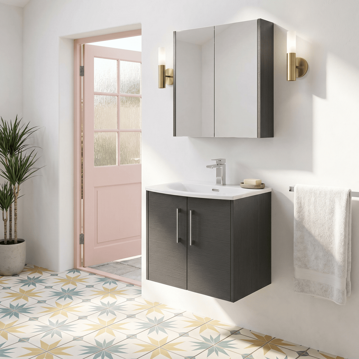 [BFPF2223G] Winshill Contemporary 2 Door Wall Hung Vanity Unit with Curved Basin - Choice of Size and Colour