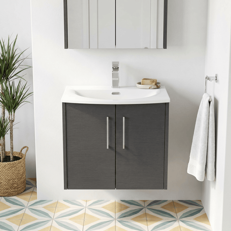 [BFPF2223G] Winshill Contemporary 2 Door Wall Hung Vanity Unit with Curved Basin - Choice of Size and Colour - Silo