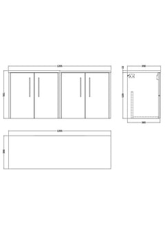 [BFPF2223LBG2] Winshill Contemporary Wall Hung Vanity Unit with Bellato Grey Laminate Worktop - Choice of Colour - Technical Drawing