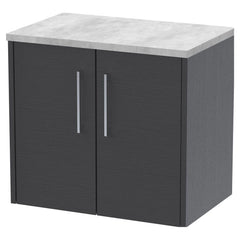 [BFPF2223LBG] Winshill Contemporary 2 Door Wall Hung Vanity Unit with Bellato Grey Laminate Worktop - Choice of Colour - Cutout