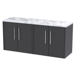 [BFPF2223LCM2] Winshill Contemporary 2 Door Wall Hung Vanity Unit with Carrera Marble Laminate Worktop - Choice of Colour - Cutout