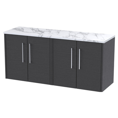 [BFPF2223LCM2] Winshill Contemporary 2 Door Wall Hung Vanity Unit with Carrera Marble Laminate Worktop - Choice of Colour - Cutout