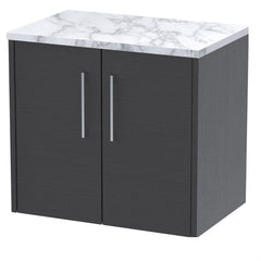 [BFPF2223LCM] Winshill Contemporary 2 Door Wall Hung Vanity Unit with Carrera Marble Laminate Worktop - Choice of Colour - Cutout