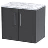 [BFPF2223LCM] Winshill Contemporary 2 Door Wall Hung Vanity Unit with Carrera Marble Laminate Worktop - Choice of Colour - Cutout