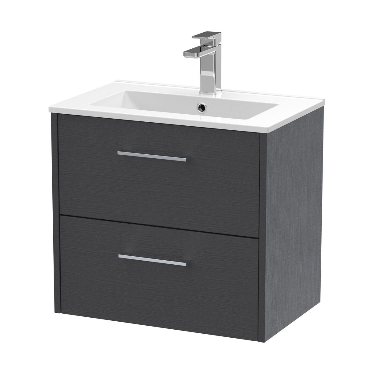 [BFPF2224B] Winshill Contemporary 2 Drawer Wall Hung Vanity Unit with Minimalist Basin, Woodgrain Dark Grey, 600mm - Cutout