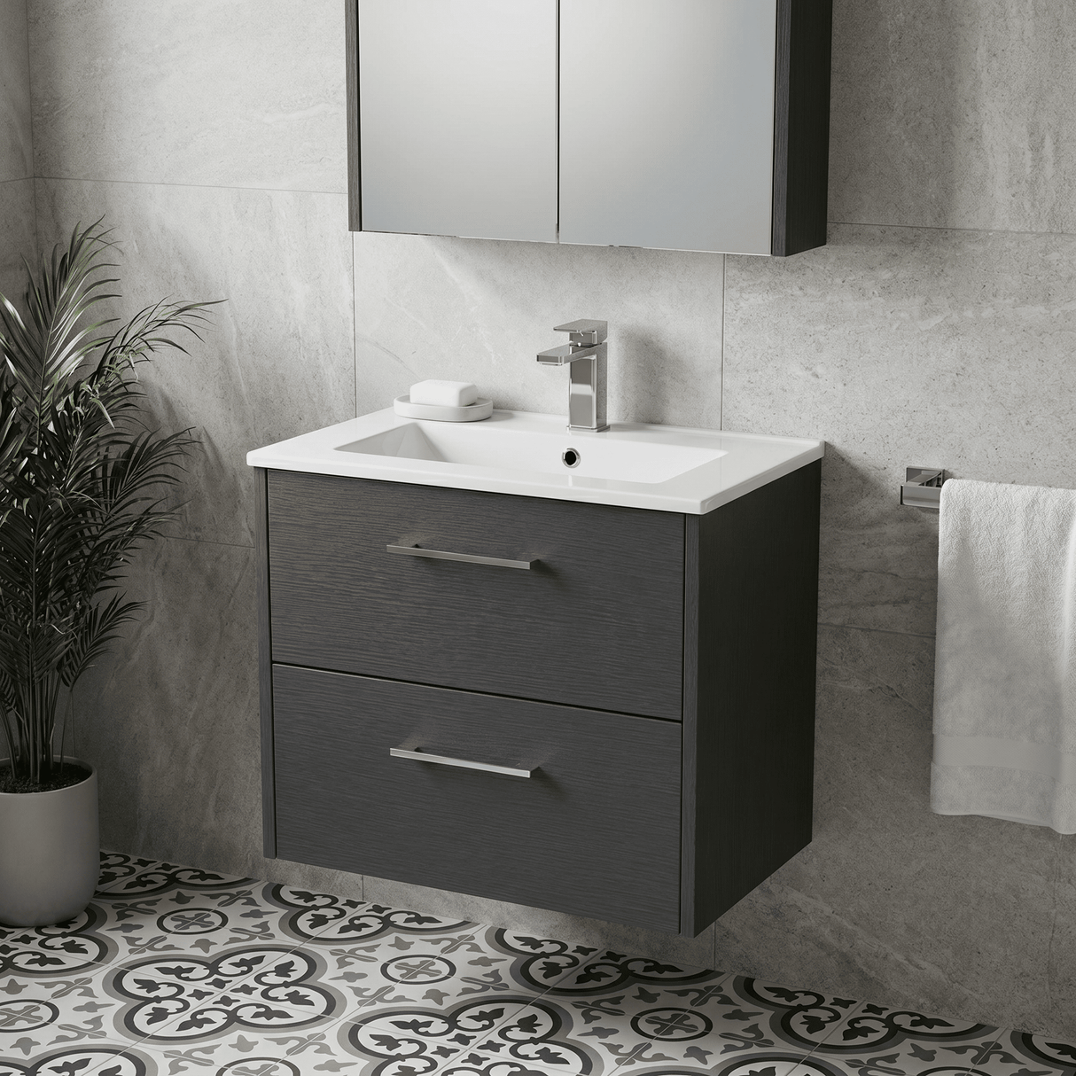 [BFPF2224B] Winshill Contemporary 2 Drawer Wall Hung Vanity Unit with Minimalist Basin, Choice of Size and Colour