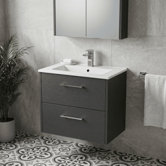 [BFPF2224B] Winshill Contemporary 2 Drawer Wall Hung Vanity Unit with Minimalist Basin, Choice of Size and Colour
