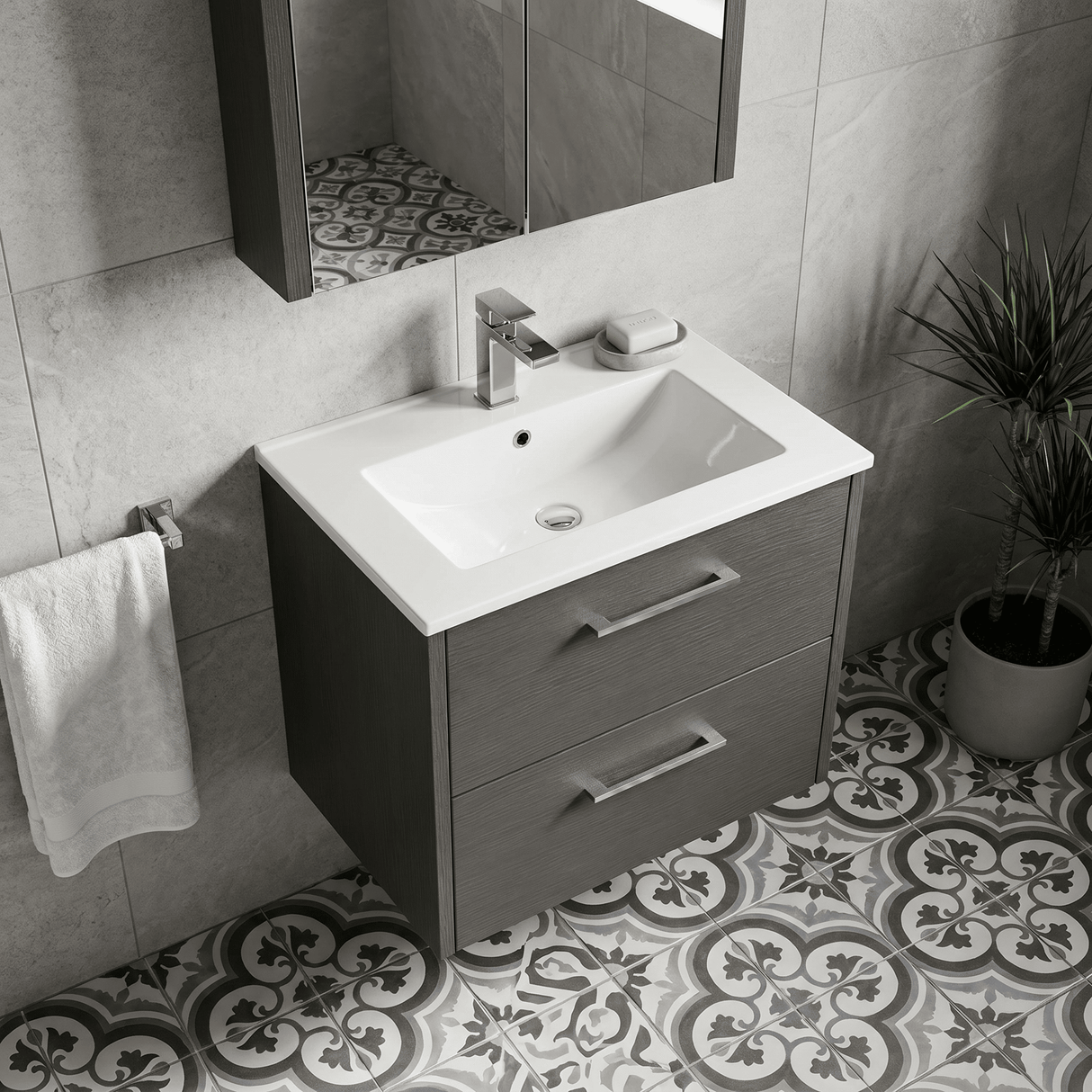 [BFPF2224B] Winshill Contemporary 2 Drawer Wall Hung Vanity Unit with Minimalist Basin, Choice of Size and Colour