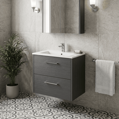 [BFPF2224B] Winshill Contemporary 2 Drawer Wall Hung Vanity Unit with Minimalist Basin, Choice of Size and Colour