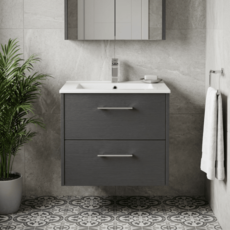 [BFPF2224B] Winshill Contemporary 2 Drawer Wall Hung Vanity Unit with Minimalist Basin, Choice of Size and Colour - Silo