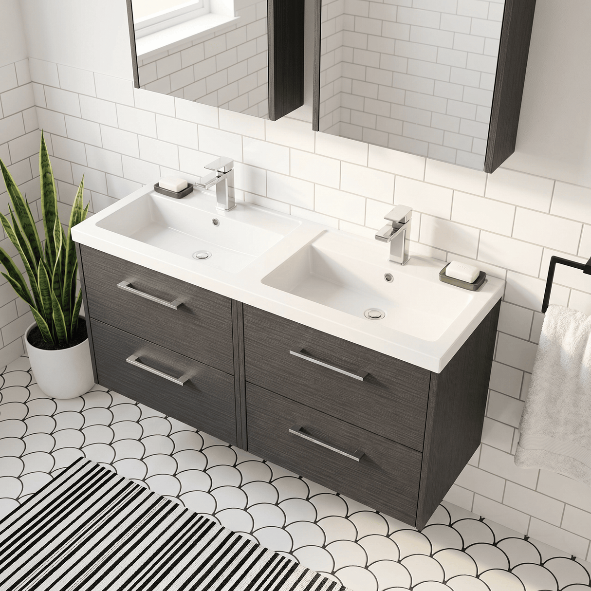 [BFPF2224C] Winshill Contemporary 4 Drawer 1200mm Wall Hung Vanity Unit with Double Basin - Choice of Colour