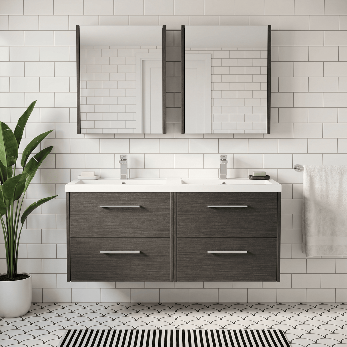 [BFPF2224C] Winshill Contemporary 4 Drawer 1200mm Wall Hung Vanity Unit with Double Basin - Choice of Colour - Silo