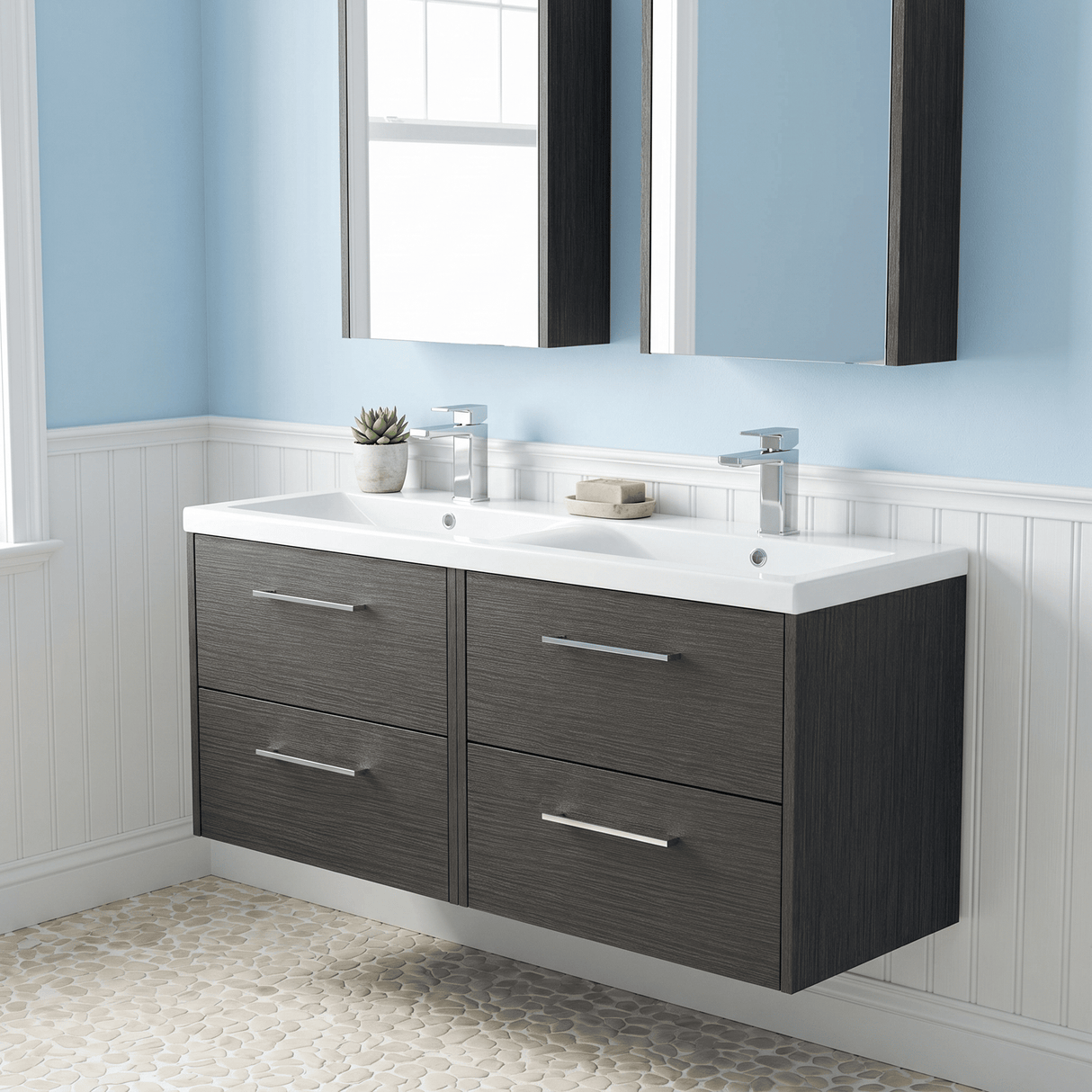 [BFPF2224F] Winshill Contemporary 4 Drawer Wall Hung Vanity Unit with Double Basin, 1200mm, Choice of Colour