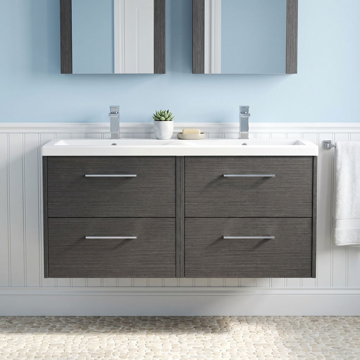 [BFPF2224F] Winshill Contemporary 4 Drawer Wall Hung Vanity Unit with Double Basin, 1200mm, Choice of Colour - Silo