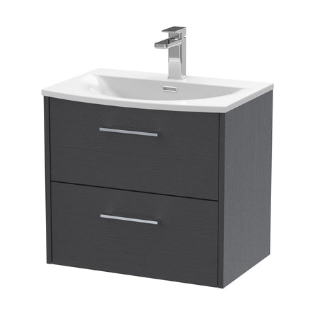 [BFPF2224G] Winshill Contemporary 2 Drawer Wall Hung Vanity Unit with Curved Basin, Woodgrain Dark Grey, 600mm - Cutout