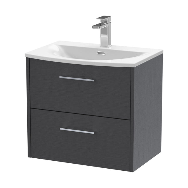 [BFPF2224G] Winshill Contemporary 2 Drawer Wall Hung Vanity Unit with Curved Basin, Woodgrain Dark Grey, 600mm - Cutout