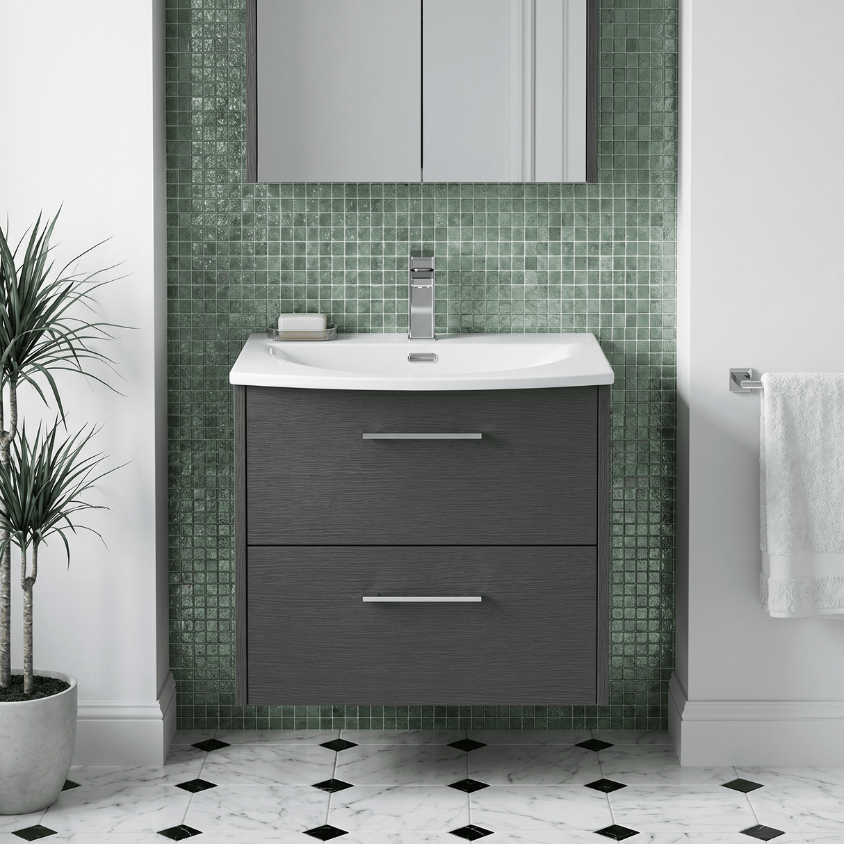 [BFPF2224G] Winshill Contemporary 2 Drawer Wall Hung Vanity Unit with Curved Basin, Choice of Colour - Silo