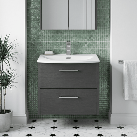 [BFPF2224G] Winshill Contemporary 2 Drawer Wall Hung Vanity Unit with Curved Basin, Choice of Colour - Silo