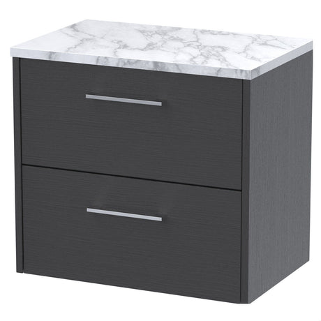 [BFPF2224LCM] Winshill Contemporary 2 Drawer Wall Hung Vanity Unit with Carrera Marble Laminate Worktop - Choice of Colour - Cutout