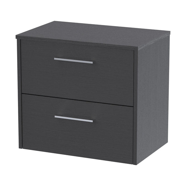 [BFPF2224W] Winshill Contemporary 2 Drawer Wall Hung Vanity Unit with Worktop, Woodgrain Dark Grey, 600mm - Cutout