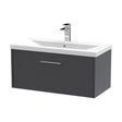 [BFPF2225A] Winshill Contemporary 1 Drawer Wall Hung Vanity Unit with Mid-Edge Basin, Woodgrain Dark Grey, 800mm - Cutout