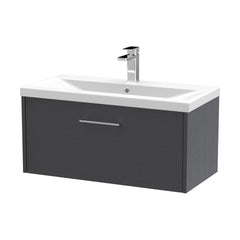 [BFPF2225A] Winshill Contemporary 1 Drawer Wall Hung Vanity Unit with Mid-Edge Basin, Woodgrain Dark Grey, 800mm - Cutout