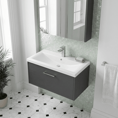 [BFPF2225A] Winshill Contemporary 1 Drawer Wall Hung Vanity Unit with Mid-Edge Basin - Choice of Size and Colour