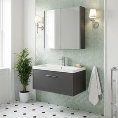 [BFPF2225A] Winshill Contemporary 1 Drawer Wall Hung Vanity Unit with Mid-Edge Basin - Choice of Size and Colour
