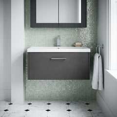 [BFPF2225A] Winshill Contemporary 1 Drawer Wall Hung Vanity Unit with Mid-Edge Basin - Choice of Size and Colour - Silo