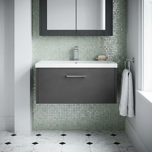 [BFPF2225A] Winshill Contemporary 1 Drawer Wall Hung Vanity Unit with Mid-Edge Basin - Choice of Size and Colour - Silo