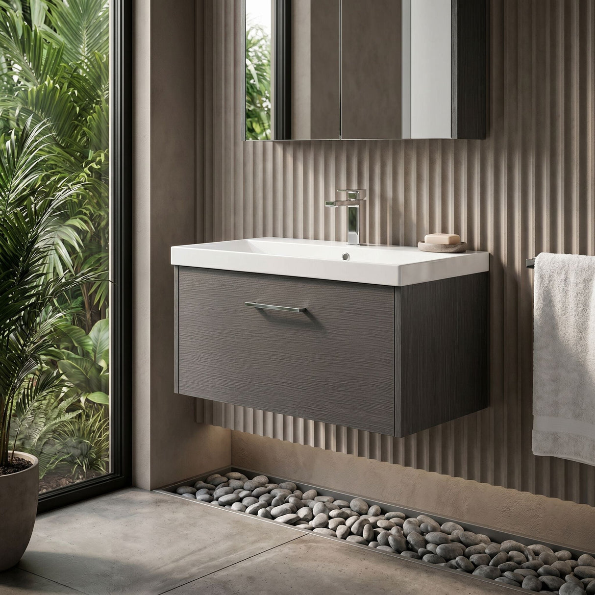 [BFPF2225D] Winshill Contemporary 1 Drawer Wall Hung Vanity Unit with Thin Edge Basin - Choice of Size and Colour