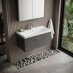[BFPF2225D] Winshill Contemporary 1 Drawer Wall Hung Vanity Unit with Thin Edge Basin - Choice of Size and Colour