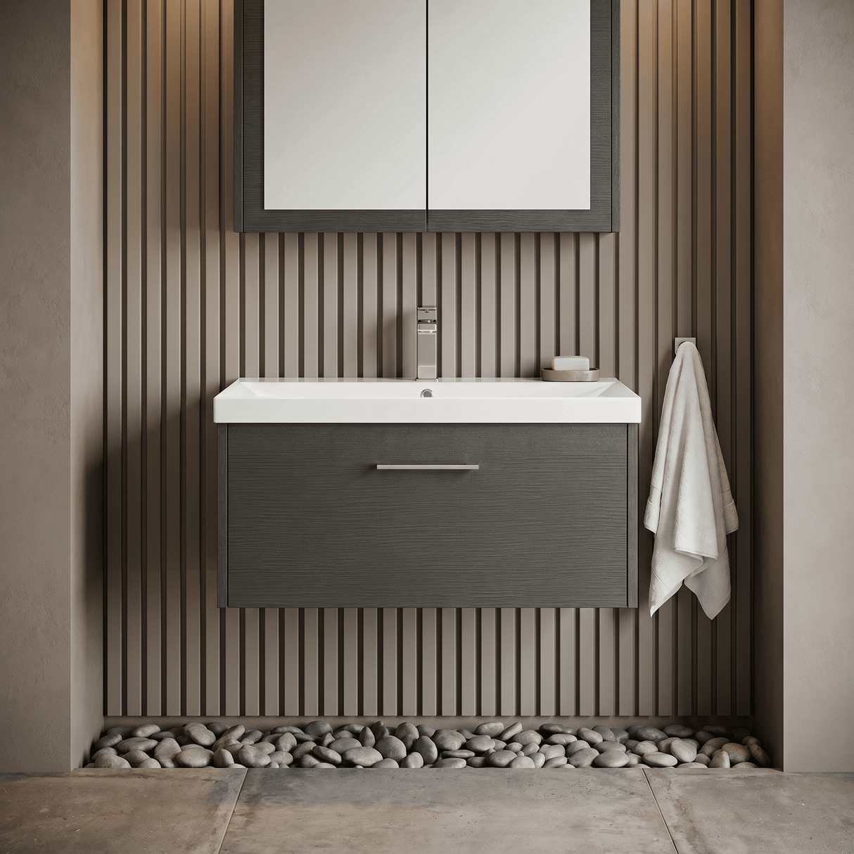 [BFPF2225D] Winshill Contemporary 1 Drawer Wall Hung Vanity Unit with Thin Edge Basin - Choice of Size and Colour - Silo