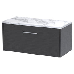 [BFPF2225LCM] Winshill Contemporary 1 Drawer Wall Hung Vanity Unit with Carrera Marble Laminate Worktop - Choice of Size and Colour - Cutout