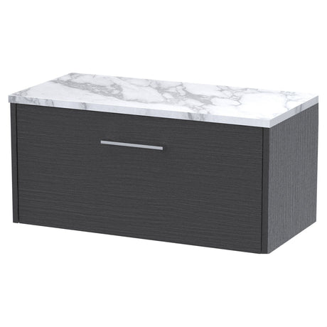 [BFPF2225LCM] Winshill Contemporary 1 Drawer Wall Hung Vanity Unit with Carrera Marble Laminate Worktop - Choice of Size and Colour - Cutout