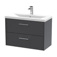 [BFPF2226A] Winshill Contemporary 2 Drawer Wall Hung Vanity Unit with Mid-Edge Basin, Woodgrain Dark Grey, 800mm - Cutout