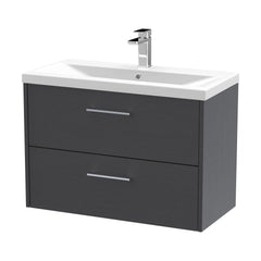 [BFPF2226A] Winshill Contemporary 2 Drawer Wall Hung Vanity Unit with Mid-Edge Basin, Woodgrain Dark Grey, 800mm - Cutout