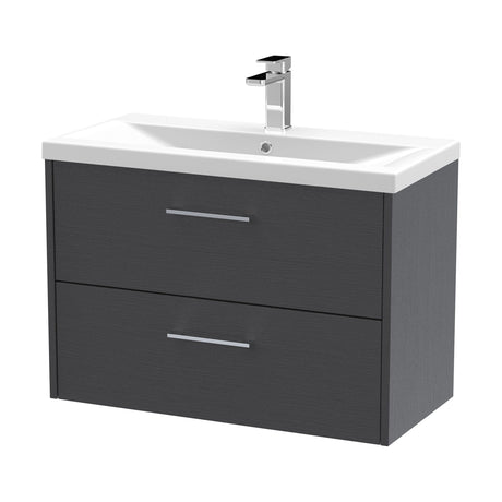 [BFPF2226A] Winshill Contemporary 2 Drawer Wall Hung Vanity Unit with Mid-Edge Basin, Woodgrain Dark Grey, 800mm - Cutout