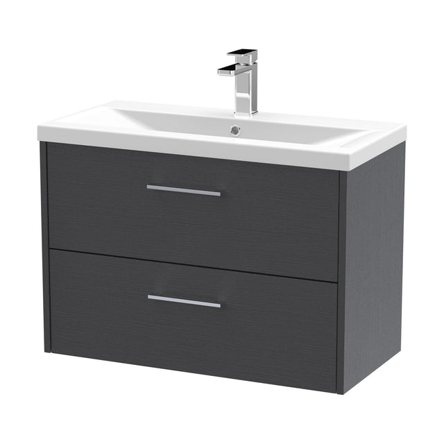 [BFPF2226A] Winshill Contemporary 2 Drawer Wall Hung Vanity Unit with Mid-Edge Basin, Woodgrain Dark Grey, 800mm - Cutout