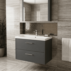 [BFPF2226A] Winshill Contemporary 2 Drawer Wall Hung Vanity Unit with Mid-Edge Basin - Choice of Size and Colour