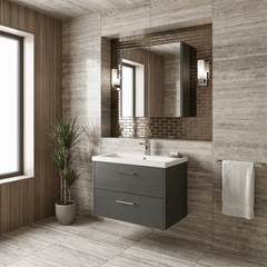 [BFPF2226A] Winshill Contemporary 2 Drawer Wall Hung Vanity Unit with Mid-Edge Basin - Choice of Size and Colour
