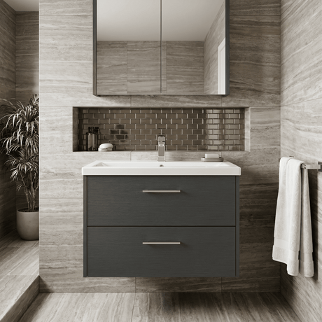 [BFPF2226A] Winshill Contemporary 2 Drawer Wall Hung Vanity Unit with Mid-Edge Basin - Choice of Size and Colour - Silo