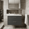 [BFPF2226A] Winshill Contemporary 2 Drawer Wall Hung Vanity Unit with Mid-Edge Basin - Choice of Size and Colour - Silo