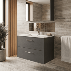 [BFPF2226B] Winshill Contemporary 2 Drawer Wall Hung Vanity Unit with Minimalist Basin, Choice of Size and Colour