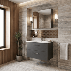 [BFPF2226B] Winshill Contemporary 2 Drawer Wall Hung Vanity Unit with Minimalist Basin, Choice of Size and Colour