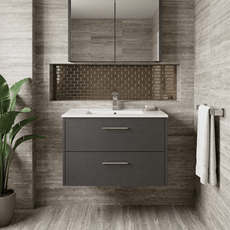 [BFPF2226B] Winshill Contemporary 2 Drawer Wall Hung Vanity Unit with Minimalist Basin, Choice of Size and Colour - Silo