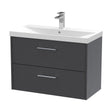 [BFPF2226D] Winshill Contemporary 2 Drawer Wall Hung Vanity Unit with Thin Edge Basin, Woodgrain Dark Grey, 800mm - Cutout